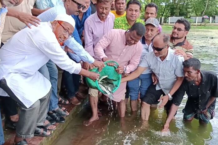 বাগেরহাটে বিএনপির প্রতিষ্ঠাবার্ষিকীতে ১৪ মন পোনা মাছ অবমুক্ত