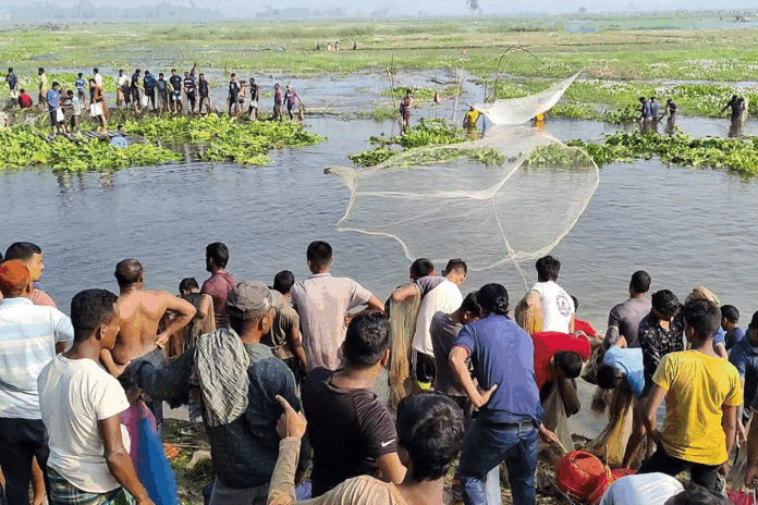 ঠাকুরগাঁওয়ে বাঁধে মাছ ধরার উৎসবে এসে হতাশ শিকারিরা