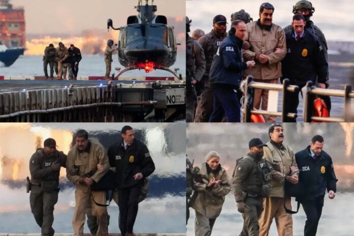 হ্যান্ডকাফ পরা মাদুরোকে কড়া নিরাপত্তায় নেওয়া হলো আদালতে