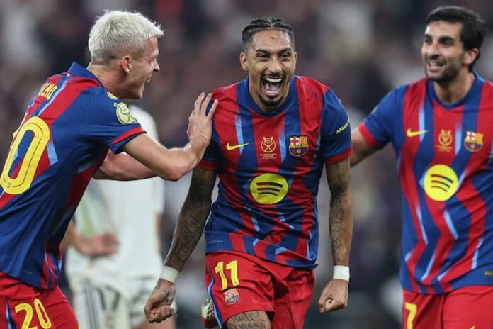 রাফিনিয়ার জোড়া গোলে ক্লাসিকো জিতে সুপার কাপ বার্সেলোনার