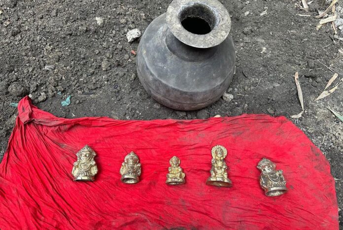 মাটি খুঁড়তেই কলসে মিলল সোনালি মূর্তি
