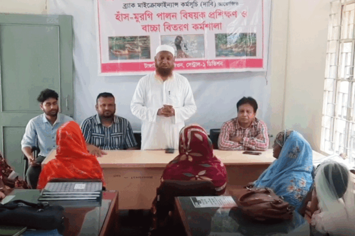 বাসাইলে হাঁসের বাচ্চা বিতরণ ও প্রশিক্ষণ
